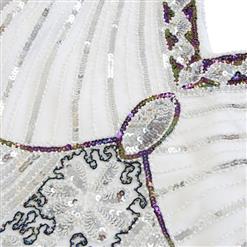 1920s Sleeveless V Neck Sequin Inspired Cocktail Fringed Flapper Dress N14900
