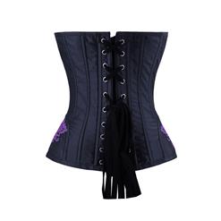 Women's Black Classcial Vintage Floral Embroidery Steel Boned Overbust Corset N14948