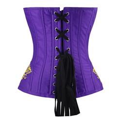 Women's Purple Classcial Vintage Floral Embroidery Steel Boned Overbust Corset N14949