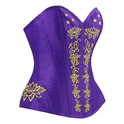 Women's Purple Classcial Vintage Floral Embroidery Steel Boned Overbust Corset N14949