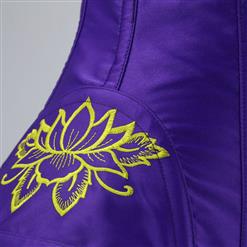 Women's Purple Classcial Vintage Floral Embroidery Steel Boned Overbust Corset N14949