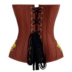 Women's Brown Classcial Vintage Floral Embroidery Steel Boned Overbust Corset N14950