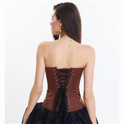 Women's Brown Classcial Vintage Floral Embroidery Steel Boned Overbust Corset N14950