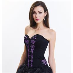 Women's Vintage Floral Embroidery Corset High-low Organza Skirt Set N14951