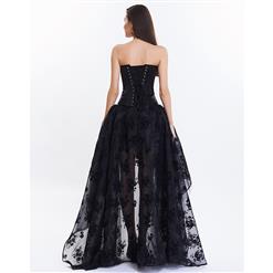 Women's Vintage Floral Embroidery Corset High-low Organza Skirt Set N14951