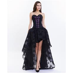 Women's Vintage Floral Embroidery Corset High-low Organza Skirt Set N14951