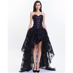 Women's Vintage Floral Embroidery Corset High-low Organza Skirt Set N14951