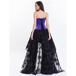 Women's Vintage Floral Embroidery Corset High-low Organza Skirt Set N14952