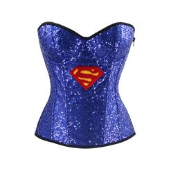 Women's Strapless 8 Plastic Boned Sequined Superwomen Halloween Costume Overbust Corset N15013