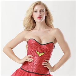 Strapless 8 Plastic Boned Sequined Wonderful Woman Halloween Costume Overbust Corset N15014