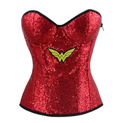 Strapless 8 Plastic Boned Sequined Wonderful Woman Halloween Costume Overbust Corset N15014