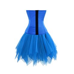 Women's Underwire Cup Plastic Boned Superwoman Corset Tulle Petticoat Set Halloween Costume N15018