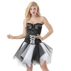 Women's Underwire Cup Plastic Boned Flashgal Corset Tulle Petticoat Set Halloween Costume N15019