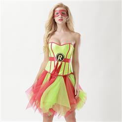 Women's 8 Plastic Boned Superhero Corset Tulle Petticoat Set Halloween Costume N15023