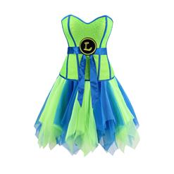 Women's 8 Plastic Boned Superhero Corset Tulle Petticoat Set Halloween Costume N15024