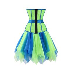 Women's 8 Plastic Boned Superhero Corset Tulle Petticoat Set Halloween Costume N15024