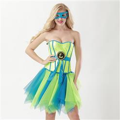 Women's 8 Plastic Boned Superhero Corset Tulle Petticoat Set Halloween Costume N15024