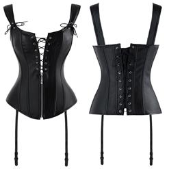 Punk Black Wet Look PU Leather 12 Plastic Boned Lace Up Vest Corset N15026