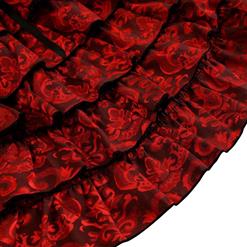 Women's Victorian Gothic Red Jacquard Ruffle Fishtail Skirt N15059