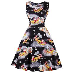 Vintage Dress for Women, Christmas Dresses for Women Cocktail Party, Casual Swing Dress, Sleeveless Swing Dress, Christmas Print Dresses, Christmas Party Dress, #N15127