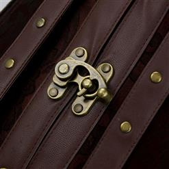 Women's Vintage Brown 16 Steel Boned Faux Leather Brocade Underbust Corset with Shrug N15139