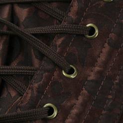 Women's Vintage Brown 16 Steel Boned Faux Leather Brocade Underbust Corset with Shrug N15139