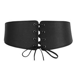 Fashion Black Leather Front Lace-up Elastic Wide Girdle Waist Belt N15191