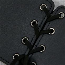 Fashion Black Leather Front Lace-up Elastic Wide Girdle Waist Belt N15191