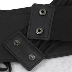 Fashion Black Leather Front Lace-up Elastic Wide Girdle Waist Belt N15191