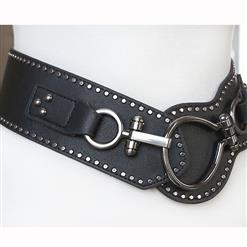 Black Vintage Punk Metal Interlock Buckle Studded Womens Elastic Wide Waist Belt Cinch N15195