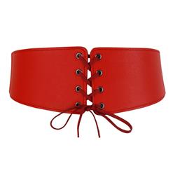 Fashion Red Leather Front Lace-up Elastic Wide Girdle Waist Belt N15194