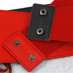 Fashion Red Leather Front Lace-up Elastic Wide Girdle Waist Belt N15194