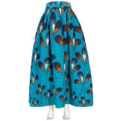Elegant Skirt for Women, Peacock Feather Print Skirt, Maxi Skirt for Women, Back Zipper Skirt, Cotton Long Skirt, Retro Fashion Skirt, #N15271