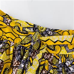 Women's Elegant Yellow Print Maxi Cotton Skirt with Belt N15272