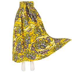 Women's Elegant Yellow Print Maxi Cotton Skirt with Belt N15272