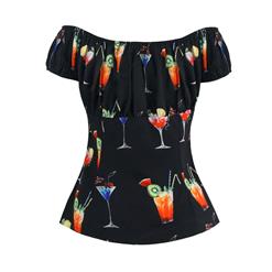 Women's Casual Cocktail Print Short Sleeve Slim Waist Top N15280