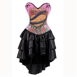 Women's Gothic Burlesque Printed Corset Dress Halloween Costume N15295