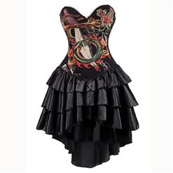 Women's Gothic Burlesque Printed Corset Dress Halloween Costume N15296