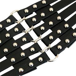 Women's Punk Faux Leather Metal Rings Rivets Decorated Girdle Wide Waist Belt N15383