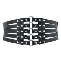 Women's Punk Faux Leather Metal Rings Rivets Decorated Girdle Wide Waist Belt N15383