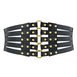 Women's Punk Faux Leather Metal Rings Rivets Decorated Girdle Wide Waist Belt N15385