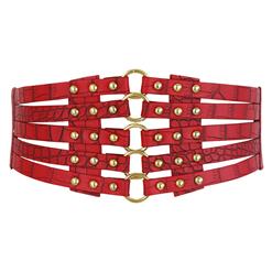 Punk Waist Belt, Metal Waist Belt, Vintage Waist Belt, Elastic Waist Belt, Waist Belt for Women, Wide Cinch Belt, Red Girdle, #N15387