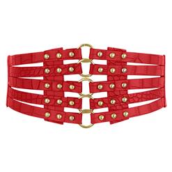Women's Punk Faux Leather Metal Rings Rivets Decorated Girdle Wide Waist Belt N15387