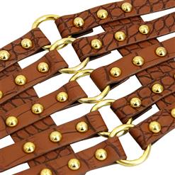 Women's Punk Faux Leather Metal Rings Rivets Decorated Girdle Wide Waist Belt N15388