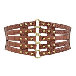 Women's Punk Faux Leather Metal Rings Rivets Decorated Girdle Wide Waist Belt N15388