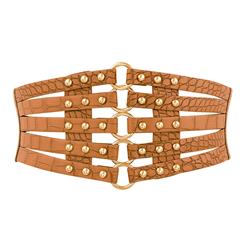 Women's Punk Faux Leather Metal Rings Rivets Decorated Girdle Wide Waist Belt N15389
