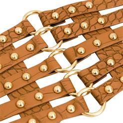 Women's Punk Faux Leather Metal Rings Rivets Decorated Girdle Wide Waist Belt N15389