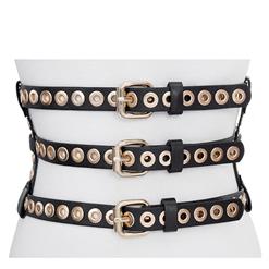 Women's Fashion Faux Leather Metal Keyholes Decorated Girdle Wide Waist Belt N15390