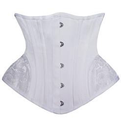 Cheap Corset for Womens, Waist Cincher Corset, Steel Boned Corset, White Underbust Corset, Brocade Underbust Corset, Women's Vintage Corset, #N15434