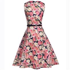 Girl's Vintage Flower and Butterfly Print Sleeveless Round Collar Swing Dress N15477